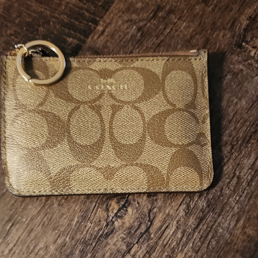 Coach Tan Signature Wristlet with Gold Accent